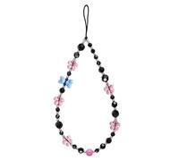 FREPERS Black Crystal Beads Phone Lanyard for Women - Diamond-Cut Sparkling Flower Phone Strap & Blue Bear Charms, Compatible with iPhone Samsung Galaxy (Cute Accessories Gift for Girls Teen)