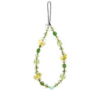 FREPERS Green Floral Lucky Clover Phone Strap with 4 Glow-in-the-Dark Glass Beads & 3 Four-Leaf Clover Charms - Cute Aesthetic Accessory for Phones