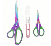 Frepxzlk Fabric Scissors with Titanium Sharp Stainless Steel Blades and Soft-Grip Handles, Suitable for Sewing, Cutting Fabric Leather and Home Office Artist. 3-Piece Set (Purple-Green Titanium 3)