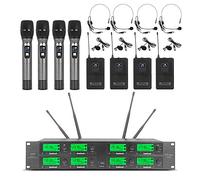 Frequency A Wireless Microphone System 8 Channel Microphone UHF 4 Handheld Mic 4 Headset 4 Lavalier Bodypack 4 Lapel Mic Pro Audio Karaoke System Church Speaking Conference Wedding Party