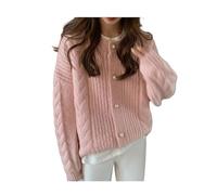 FRER Lightweight Summer Cardigan,Women'S Chunky Cardigan Sweater Vintage Pearl Button Knitted Coat Tunic Long Sleeve Jacket Elegant Open Front Cable Knit Soft Thick Pullover Autumn,Pink,One Size