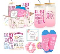 Frerdui 10 Year Old Girl Birthday Gifts, Double Digits Birthday Gift Ideas, Cute Presents for 10 Year Old Girls, Tween Girl Gifts w/ 16oz in My Double Digits Era Glass