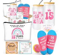 Frerdui 15 Year Old Gifts for Girls - 15th Birthday Gifts Set for Teen Girl, Quinceañera Gift Box with Jewelry, Tumbler, Socks, Makeup Bag - Best Gift Ideas for 15 Year Old Girl Birthday Celebration