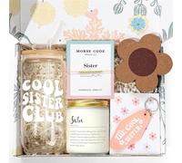 Frerdui Sister Birthday Gifts Box, Unique Sister Gifts from Sisters, Cool Present for Big or Little Sis, Christmas or Mother's Day Gift Set with 16oz Glass Cup, Bracelet, Candle & Keychain