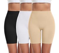 FRESBEIT 3 Pack Slip Shorts for Women Under Dress Comfortable Smooth Boyshorts Panties Biker Shorts, 3 Pack Black+white+nude, Large