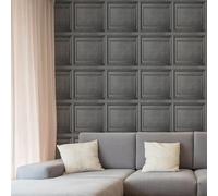 Fresco Dark Grey Wood Panelling Wallpaper | Dark Grey Panelled Wallcovering | Eco-Friendly Wallpaper