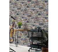 Fresco Distressed Brick Navy And Red Wallpaper Print