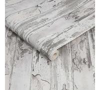 Fresco Distressed Wood Grey Wallpaper Grey