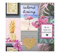 Fresco Island Living Multi Colour Tropical Wallpaper - Paste The Paper - Multicoloured Wallpaper - Tropical Animal, Floral & typograph Design - Feature or 4 Wall Design - Cover for Small Cracks