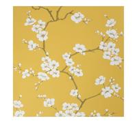 Fresco Ochre Apple Blossom Floral Wallpaper | Ochre Floral Wallcovering | Eco-Friendly Wallpaper