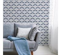 Fresco Retro Ogee Grey and Navy Wallpaper
