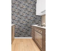 Fresco Navy/Red Industrial Distressed Brick Wallpaper | Navy/Red Brick Wallcovering | Eco-Friendly Wallpaper