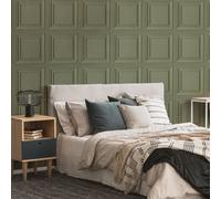 Fresco Wood Panel Sage Green Wallpaper | Green Panelled Wallcovering | Eco-Friendly Wallpaper