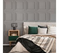 Fresco Grey Wood Panelling Wallpaper | Square Panelled Wallcovering | Eco-Friendly Wallpaper