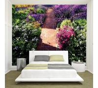 Fresh and Beautiful Road Colourful Flowers Garden 3D Wallpaper Silky Texture Home Study Office Grey Dining Room Sofa Bedroom Living Room TV Backdrop-200cm×140cm