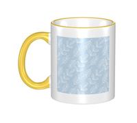 Fresh And Simple Leaves Dual-Sided Edge-Color Ceramic Mug - Premium Handcrafted Ceramic Coffee Mug With Vibrant Full-Edge Printed Design, Smooth Rim & Ergonomic Arc Handle For Home, Office & Gifting