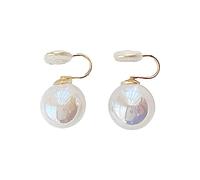 Fresh and Sweet Large Round Strong Lightweight Shijia Pearl Earrings Temperament Retro Coil Clip Women's Earrings Without Piercing Copper Stud Earrings (B, One Size)