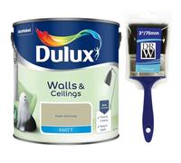 Fresh Artichoke Walls & Ceilings Matt Emulsion Paint 2.5L + 3" Emulsion Paint Brush - Smooth Creamy Finish, Quick Dry, Low VOC, Easy Application for Walls & Ceilings