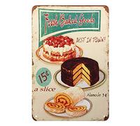 Fresh Baked Goods Tin Sign,Cake Cream Ring Fresh Delicious Strawberry Fruit Food Chocolate Dessert Plate Vintage Metal Tin Signs for Cafes Bars Pubs Shop Wall Funny Retro Signs 8x12 Inch
