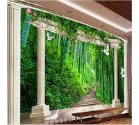 Fresh Bamboo Forest Rose Wooden Board Path Flying Birds 3D Wallpaper Silky Texture Home Study Office Grey Dining Room Sofa Bedroom Living Room TV Backdrop-350cm×256cm