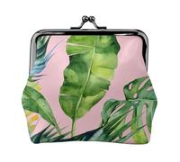 Fresh Banana Leaves Print Charm and Versatile Coin Purse Exquisite Waterproof Kiss Lock Wallet for Keys Cards