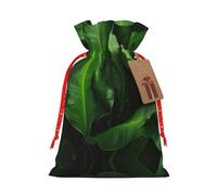 Fresh banana leaves print Christmas Packing Bag Linen Bags with Drawstring Funny Wedding Present Bag