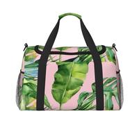 Fresh Banana Leaves Print Functional Travel Tote Ample Space Travel Bag Foldable Carry On Tote for Weekender