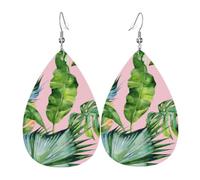 Fresh banana leaves Print Leather Teardrop Dangle Earrings Fashion