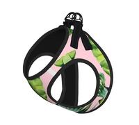 Fresh Banana Leaves Print Pet Leash Vest Soft Adjustable Step in Puppy Vest Outdoor Walking with Leash