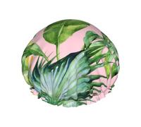 Fresh Banana Leaves Shower Cap For Women, Elastic And Reusable,Double Waterproof Layers Bathing Hat