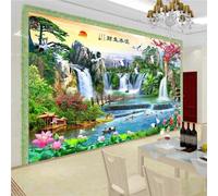 Fresh Beautiful Alpine Waterfall Waterhole Big Tree 3D Wallpaper Silky Texture Home Study Office Grey Dining Room Sofa Bedroom Living Room TV Backdrop-150cm×105cm
