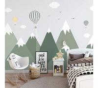Fresh Beautiful Cartoon Mountains White Clouds Hot Air Balloon 3D Wallpaper Easy Install Feature Office Living Room Sofa Bedroom TV Background Wall Decoration-250cm×170cm