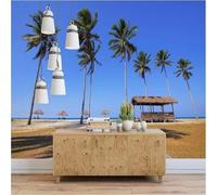 Fresh Beautiful Coconut Trees Blue Sky Pavilion 3D Wallpaper Premium Textured Silk Study Dining Living Room Bedroom Sofa TV Wall Easy Install-250cm×170cm