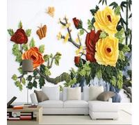 Fresh Beautiful Colourful Relief Flowers Branches 3D Wallpaper Premium Textured Silk Study Dining Living Room Bedroom Sofa TV Wall Easy Install-300cm×210cm