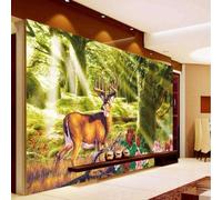 Fresh Beautiful Forest Deer Sunshine Flowers 3D Wallpaper Premium Textured Silk Study Dining Living Room Bedroom Sofa TV Wall Easy Install-350cm×256cm