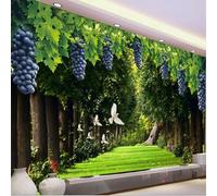 Fresh Beautiful Forest Grapes Grassland Flying Birds 3D Wallpaper Premium Textured Silk Study Dining Living Room Bedroom Sofa TV Wall Easy Install-350cm×256cm