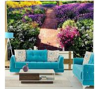 Fresh Beautiful Road Colourful Flowers Garden 3D Wallpaper Textured Silk Easy Install Living Room Sofa Bedroom Dining Room Home Decoration Wall-250cm×170cm