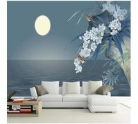 Fresh Beautiful Rustic Flowers Moon Plum Blossoms 3D Wallpaper Premium Textured Silk Study Dining Living Room Bedroom Sofa TV Wall Easy Install-300cm×210cm
