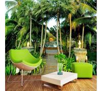 Fresh Beautiful Tropical Plants Coconut Trees Pond 3D Wallpaper Premium Textured Silk Study Dining Living Room Bedroom Sofa TV Wall Easy Install-250cm×170cm