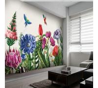 Fresh Beautiful Tropical Plants Flowers Flying Birds 3D Wallpaper Silky Texture Home Study Office Grey Dining Room Sofa Bedroom Living Room TV Backdrop-250cm×170cm