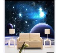 Fresh Beautiful Universe Sky Planets Cosmos 3D Wallpaper Silky Texture Home Study Office Grey Dining Room Sofa Bedroom Living Room TV Backdrop-200cm×140cm