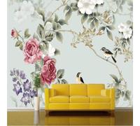 Fresh Beautiful Watercolour Flowers Plants Flying Birds 3D Wallpaper Premium Textured Silk Study Dining Living Room Bedroom Sofa TV Wall Easy Install-150cm×105cm