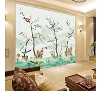 Fresh Beautiful White Flowers Trees Flying Birds 3D Wallpaper Premium Textured Silk Study Dining Living Room Bedroom Sofa TV Wall Easy Install-200cm×140cm