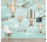 Fresh Birds Hot Air Balloons Aeroplanes Trees 3D Wallpaper Easy Install Feature Office Living Room Sofa Bedroom TV Background Wall Decoration-200cm×140cm
