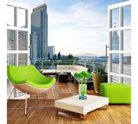 Fresh Blue Sky City Architecture Landscape Balcony 3D Wallpaper Silky Texture Home Study Office Grey Dining Room Sofa Bedroom Living Room TV Backdrop-430cm×300cm