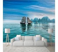 Fresh Blue Sky Ocean Reef and Mountain 3D Wallpaper Easy Install Feature Office Living Room Sofa Bedroom TV Background Wall Decoration-150cm×105cm