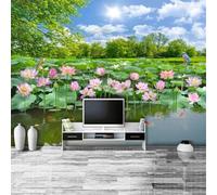 Fresh Blue Sky White Clouds Rainbow Woods Lotus 3D Wallpaper Luxury Silk Study Dining Feature Sofa Grey Bedroom Living Room Tv Decorative Wall-200cm×140cm