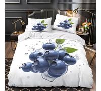 Fresh Blueberries Quilt Cover 3D Print Anti-allergic 3 Pieces Bed Set Hidden Zipper Natural Fruit Splash Duvet Cover Luxury All Season for Adults Kids Teens Women Youth Teenagers Single（135x200cm）