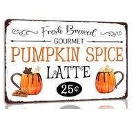 Fresh Brewed Gourmet Pumpkin Spice Latte Metal Tin Sign Decoration Fall Poster Sign for Home Kitchen Farmhouse Funny Thanksgiving Wall Decor 6x8 Inch