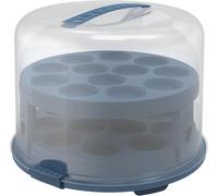 Fresh Cake Bell Tall with Trays, Rotho Cake Box Food-Safe Plastic BPA-Free, Blue